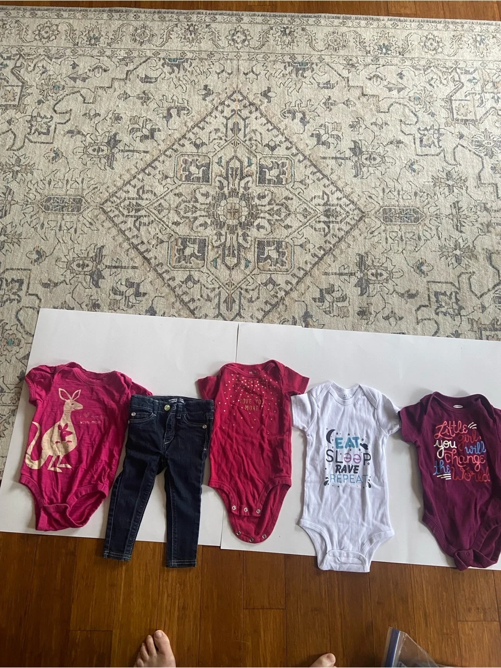 Kids Pink & White Onesie Bundle - Mixed Brands. 4 one-piece outfits and one pair